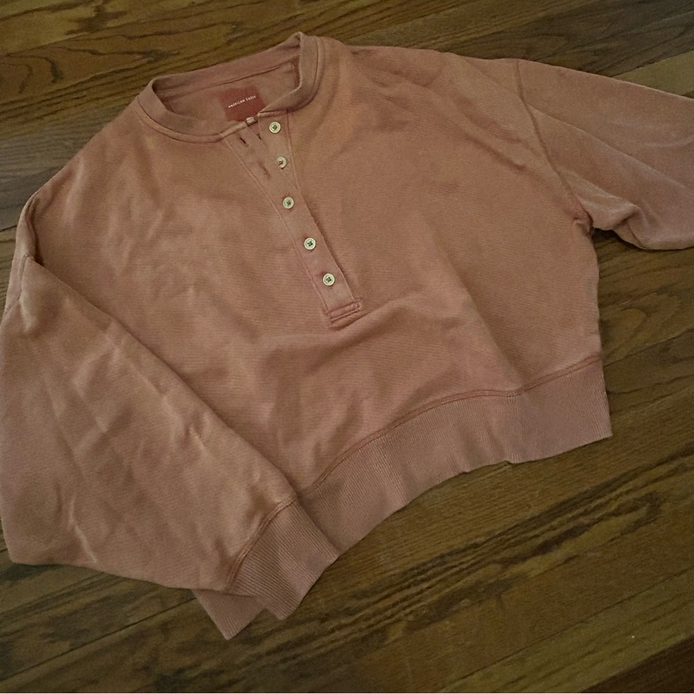 american Eagle orange button up sweatshirt size small